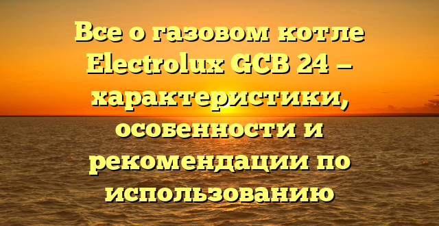 Все о газовом котле Electrolux GCB 24 — характеристики, особенности и рекомендации по использованию